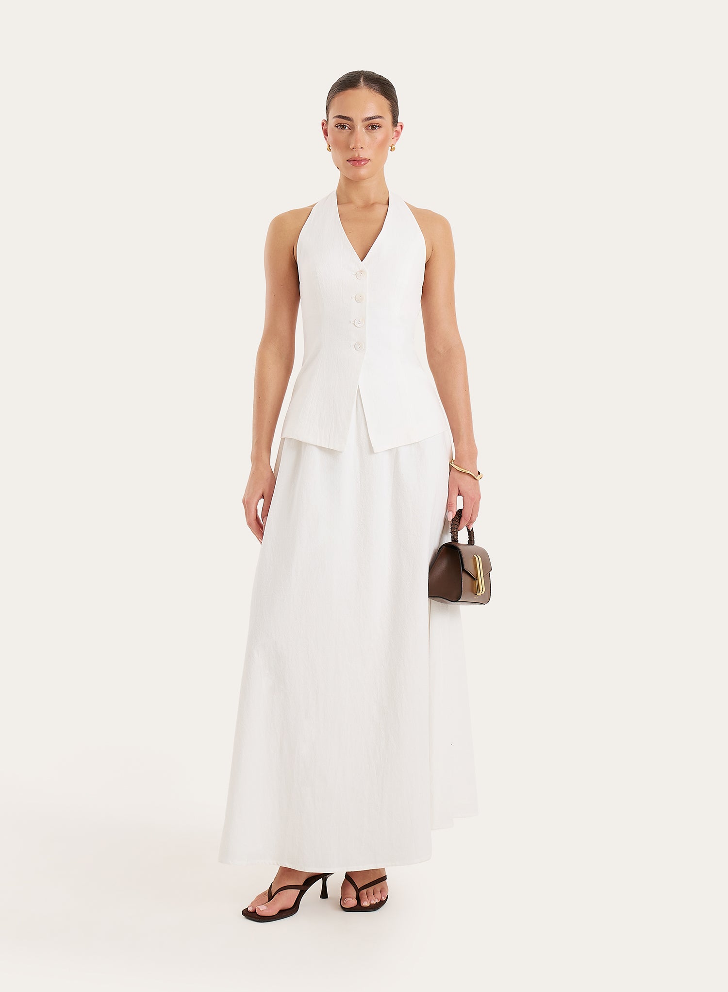 White Cotton Halterneck Tailored Waistcoat